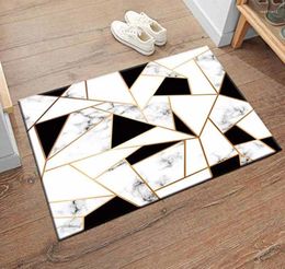 Carpets Black White Marble Texture Patchwork Design Entryway Mat Abstract Artistic Pattern Print Welcome Rubber Back Anti Slip