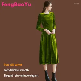 Casual Dresses Silk Velvet Dress Women's Temperament Elegant Swing Skirt High-end Peacock Blue Silkworm Soft Light Comfortable