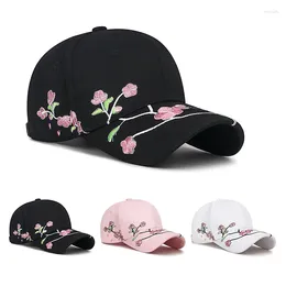 Ball Caps Korean Flower Embroidery Baseball Women Cute Plum Outdoor Long Brim Sun Visor Hats Cotton Adjustable Sports Cap