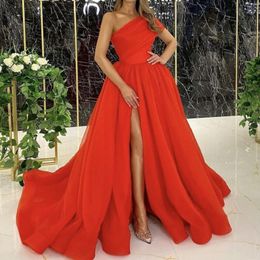 Elegant Arabic Middle East Red Blush Pink Prom Dresses One Shoulder High Side Split Formal Dress Evening Party Gowns 211E