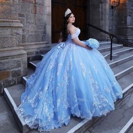 Stunning Blue Sweet 16 Quinceanera Dresses Lace Appliques Sweetheart vestido de 15 anos Party Gowns Custom Made 307F