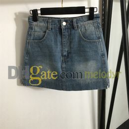 A Line Denim Skirts Embroidery Letter Mini Dress Brand Slim Jean Skirt for Womens Sexy Low Waist Blue Denim Dresses