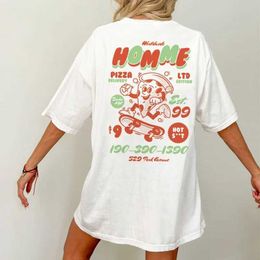 Men's T-Shirts Women Oversized Hip Hop Strtwear T-Shirts Back Print Funny Pizza T Shirt 90s Retro Cute Foodie Ts Unisex Fashion Tops Gifts T240510