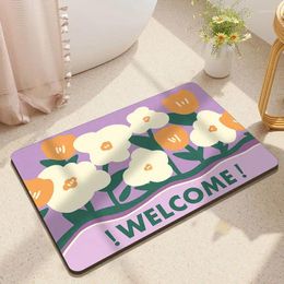 Bath Mats Cute Cartoon Flower Print Quick Drying Non-slip Entrance Oval Doormat Bathroom Shower Rug Products For