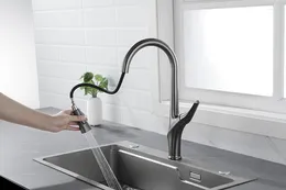 Kitchen Faucets Brass Pull Down Sink Faucet Modern Design Cold Water Tap One Handle Hole Gun Grey Chrome Black