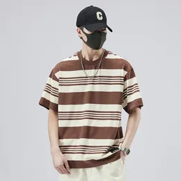 Men's T Shirts Fashion Brand Striped Short-Sleeved T-shirt Cotton Stretch Retro Color Matching