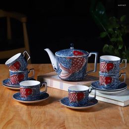 Teaware Sets Hand Painted Carp Bone China Nordic Teapot Set Ceramic Coffee Cup 15pcs 11pcs Coffeeware With Saucer Milk Pot Giftbox
