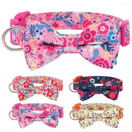 Dog Collars Floral Printed Nylon Collar Adjustable Spring Necklace With Bowknot For Small Medium Large Dogs Pug Chihuahua