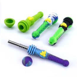 Handheld Pipe With Titanium Nail Smoking Supplies Oil Rigs Colorful Silicone Pipes Bong Wholesale ZZ