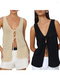 Women's Tanks Women Y2k Crochet Vest Tops Sleeveless V Neck Cross Tie-up Front Knit Tank Vintage Hollow Out Sweater