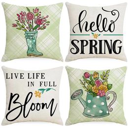 Pillow Spring Cover Plant Floral Pattern Linen Printed Embrace Pillowcase Home Sofa Bedroom Throw