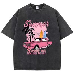 Casual Women Cotton Washed TShirt Summer Racing Car Challenge The Limit Print Tees Street Oversize Tops Fashion ONeck Clothes 240510