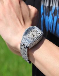 Hip Hop Luxury Quartz Wrist Waterproof Watches CZ Stone Bling Iced Out Stainless Steel Watch Band for Men Charm Jewelry9283348