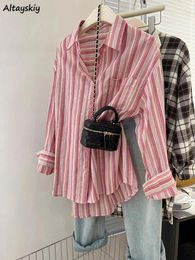 Women's Blouses Pink Striped Shirts Women Long Sleeve Summer Breathable Sun-proofed Korean Fashion Loose Fit Coats Casual Student Ulzzang