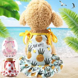 Dog Apparel Sling Skirts Fruit Printed Breathable Dresses Summer Sleeveless Dress For Yorkshire Terrier Cool Beach Girl Clothes