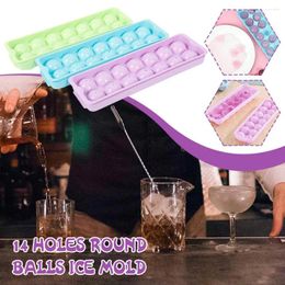 Baking Moulds 14 Grid Round Balls Ice Mold Plastic Tray Hockey Making Box Molds With Cover Non-Stick Silicone Random Color