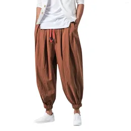 Men's Pants Spring And Summer Fashion Loose Wide Leg Harlan Trousers Casual Solid Colour Drawstring Elasticated Lantern