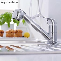 Kitchen Faucets Single Handle Brass Faucet Pull Out Mixer 360 Rotatable Polished Chrome