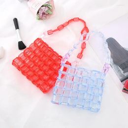 Shoulder Bags Cute Contrast Mini Crystal Handbags For Women Customised Handwoven Acrylic Beaded Transparent Women's Bag Lipstick Wallet
