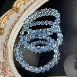 Link Bracelets 7MM Natural Blue Topaz Bracelet Fashion Crystal Quartz Gemstone Jewelry Reiki Healing Gift For Women 1pcs