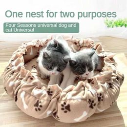 Cat Beds Furniture Creative Soft Warm Pet Bed Nest Dual Use Adjustable Drawstring Pet Nest Bed Pet Mat Suitable for cats puppies and pet products