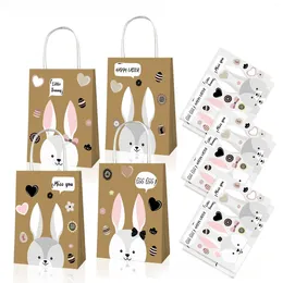 Gift Wrap 12PCS Easter Box Treat Bags With Handle Decorated Happy Egg Pattern For Kids