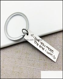 Keychains Fashion Aessories Custom Couple Jewellery Keychain I Love You More The End Win Stainless Steel Charm Keyring Valentines Da8150126