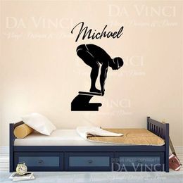 Name Swim Wall Sticker Car Swimmer Decal Swimming Posters Vinyl Wall Decals Decor Mural Swimming Wall Decal 240423