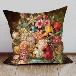 Pillow Rose Floral Painting Cover European Retro Beautiful Flower Decorative Pillows For Sofa 45X45cm