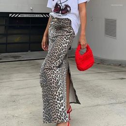 Skirts Vintage Leopard Print Skirt Harajuku Y2k Clothes Trends High Waist Midi Spring Summer Women Fashion Elegant Long