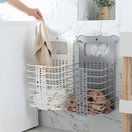 Laundry Bags Folding Household Hamper Basket Shelf Wall Mounted Dirty Clothes Storage Organiser Plastic PP Rack Holder S/M/L Size