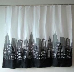 Shower Curtains Scenery Building Bathroom Fabric Black Polyester Rideau De Douche8350502