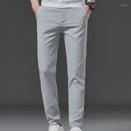 Men's Pants Casual Summer Straight Thin High-grade Lightweight Black Khaki Elastic Waist Soft Cotton Brand Male