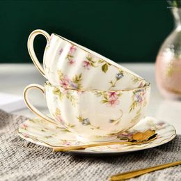 Cups Saucers Pastoral Style Flowers Tea Set Ceramic Coffee Cup Suit High-Grade Bone China Golden Edge And Saucer With A Spoon