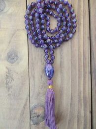 Beaded Necklaces Amethyst Mara Necklace/Healing Mara/Mara Beads 108/Handmade Knot Mara/Gem Necklace/Gem Bracelet d240514
