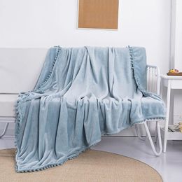 Blankets Blanket For Two People Soft Throw With Pompom Fringe Lightweight Bed Fit Couch Sofa(60