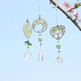 Decorative Figurines 3PCS Green Crystal Tree Of Life Suncatcher Healing Natural Stones Rainbow Maker Window Hanging Ornament Home Garden