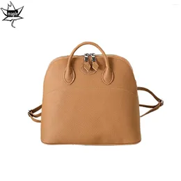 School Bags Innovative Dual-use Short Handle Tote Shell Shape Elegant Cow Leather Women Backpack Skin Single-Shoulder Bag Brown