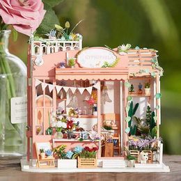 Architecture/DIY House Wooden Doll House 3D Puzzle Building Model DIY Small Kit Miniature Dollhouse Furniture Kit With LED Toys For Kids Birthday Gifts