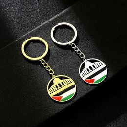 Keychains Lanyards Al Aqsa Mosque Palestinian Flag Stainless Steel Keychain Ethnic Style Mens Gift Keychain Accessories Keyring Jewellery Y240510