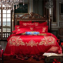 Bedding Sets 2024 Red Jacquard 10 Pieces King Size Duvet Cover Set Egyptian Cotton Fabric Luxury Wedding Bedlinen