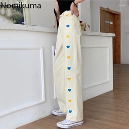 Women's Jeans Nomikuma Straight Loose Love Embroidery Casual High Waist Denim Pants Women 2024 Arrival Korean Style Pantalones