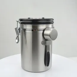 Storage Bottles Stainless Steel Sealed Canister With Spoon Coffee Flour Sugar Container Holder Can Jars For Bean WY72012