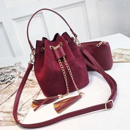 Shoulder Bags OLSII 2024 Crossbody Handbags Suede Bucket Bag Organiser Small Tassel PU Leather Womens Messenger Totebag