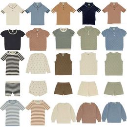 Clothing Sets Fub 2022 New Summer Childrens Knitted Boys and Girls T-shirt Cute Short sleeved T-shirt Top and Shorts Baby and Childrens Cotton Clothing Set d240514