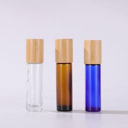 10ml Glass Essential Oil Bottles Clear Blue Amber Roll On Oil Bottle with Bamboo Lid Stainless Steel Roller Ball Nflre Mrjcx