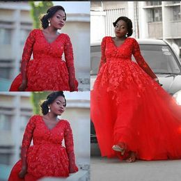 Prom Dresses African 3D floral Lace Long Sleeves Red Tulle Black Girl Floor Length Puffy Formal Party Dress Evening Gowns Wear SD3432 154a