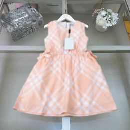 Top baby skirt orange girls partydress Size 110-160 CM kids designer clothes Bow decoration at the waist Princess dress 24April