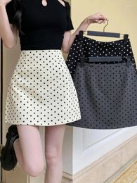 Skirts Korean Style Polka Dot Short Skirt For Women Spring/Autumn French Sweet Girl High Waist Wrap Hip Slim A-line White