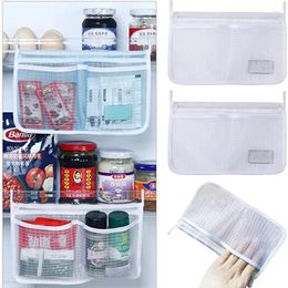 Storage Bags 1/2pc Refrigerator Mesh Bag Portable Seasoning Food Net Double Grids Hanging For Kitchen Fridge Organiser